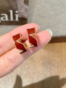 1 Pair Retro Red Geometric Hoop Earrings, Simple Design Suitable For Daily Wear For Women - Red Earrings - View 3