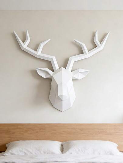 1pc Resin Creative Geometric Lucky Deer Head, Detachable Deer Antlers 3D Wall Hanging Sculpture, Handmade Artificial Animal Head Wall Decor, Living Room, Office, Dining Room, Lobby Wall Decoration, Best Gift For Family And Friends