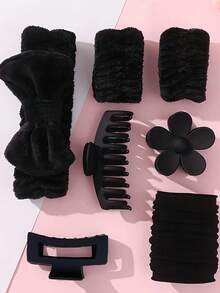 16pcs/Set Pink Household Washing Accessories Set, Including Large Comb, Hair Clips, Wrist Band, Hair Ties, Etc. - Suitable For Girls And Women, Decorative Accessories, Suitable For Daily Use, Bathing, Waterproof, New Combination, Adorable And Sweet, Multi-Functional - Suitable For Daily Life And Outfits, Style, Claw Clips - Multicolor - View 5