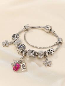 1pc European & American Style DIY Beaded Bracelet With Airplane & Suitcase Pendant, Suitable For Daily Wear As Gift For Friends - Multicolor - View 4