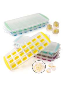 1个带盖硅胶冰格，21格，方形和圆形可选，TPR软底，PP硬盖防止串味，冰块轻松取出，不碰撞、不飞溅，家用冰箱必备 - 彩色 - 查看 1