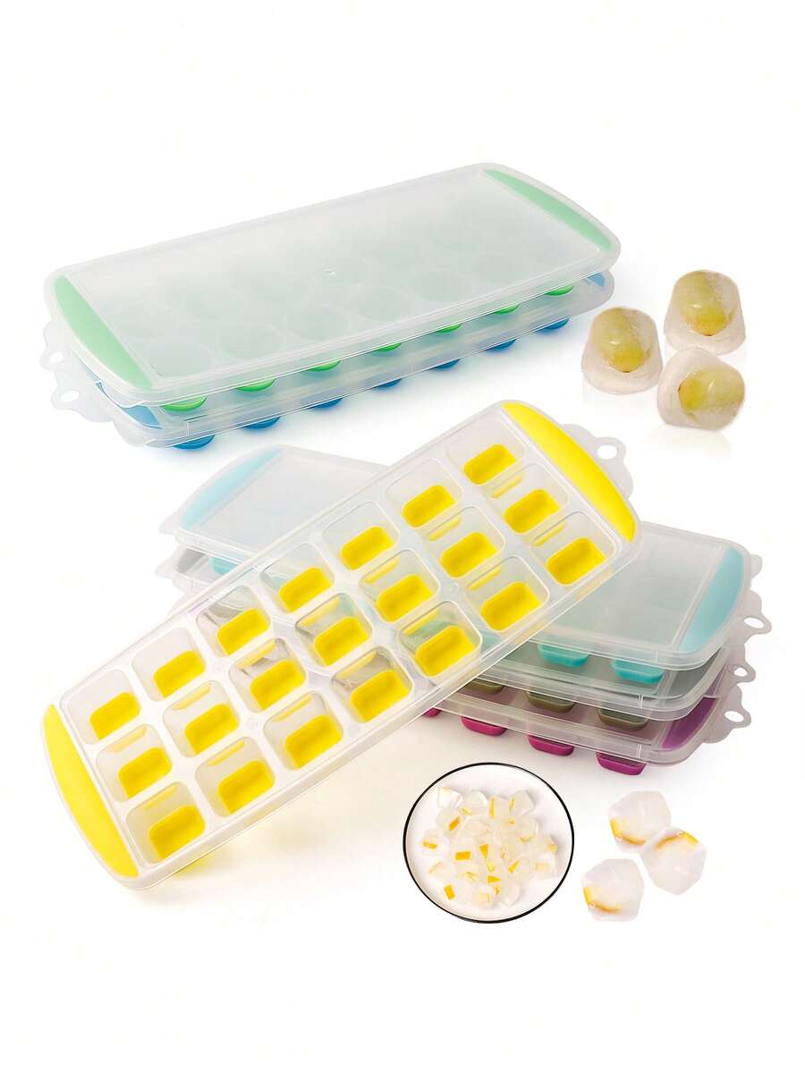 1个带盖硅胶冰格，21格，方形和圆形可选，TPR软底，PP硬盖防止串味，冰块轻松取出，不碰撞、不飞溅，家用冰箱必备 - 彩色 - 查看 1