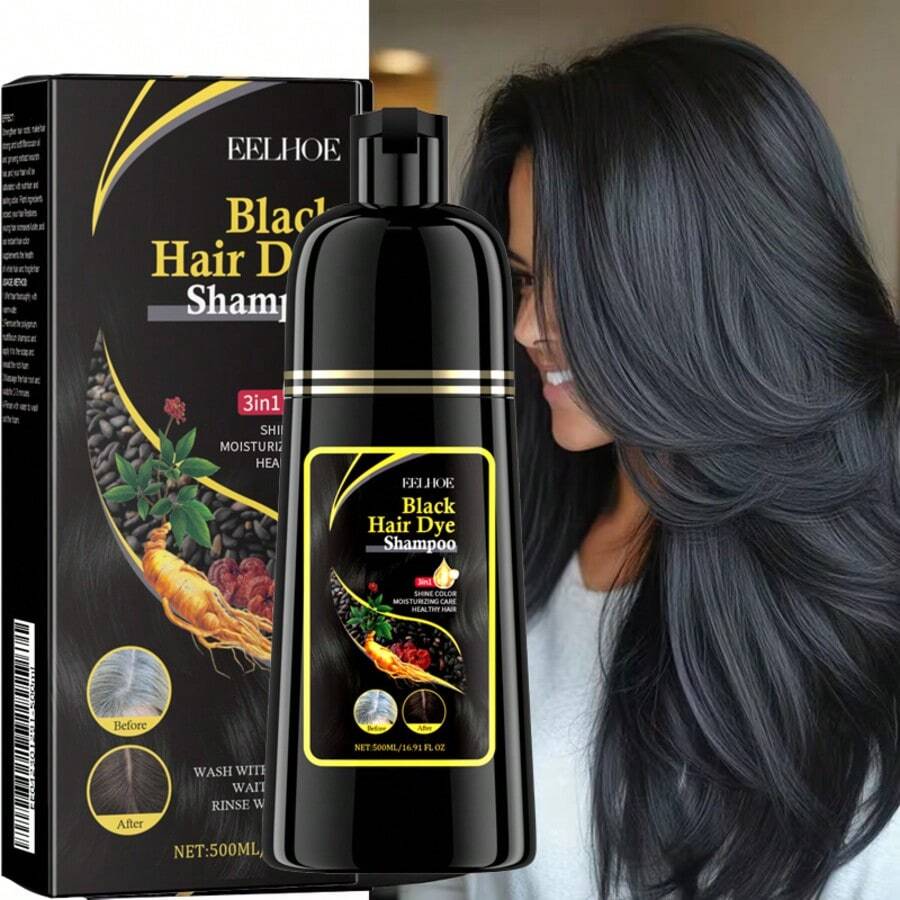 Black Brown Hair Dye Shampoo For Gray Hair, Semi-Permanent Hair Color Shampoo For Women And Men, Herbal Ingredients, 3 In 1 Grey Coverage.Lasts - 彩色 - 查看 1