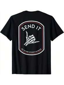 Send It No Victory Without Sacrifice Cotton T-Shirt - 黑色 - 查看 1