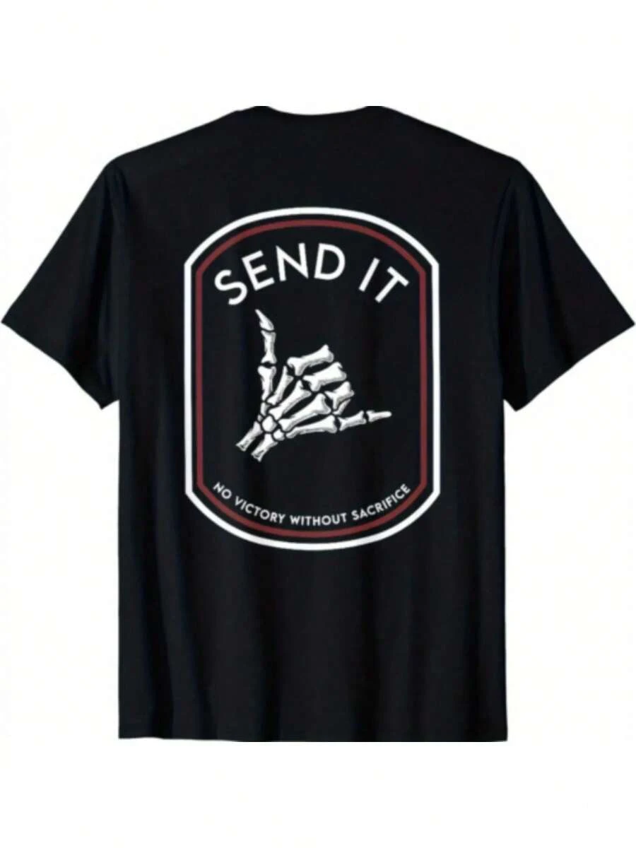 Send It No Victory Without Sacrifice Cotton T-Shirt - 黑色 - 查看 1