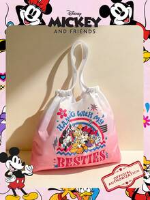 Disney 官方授权米奇购物袋，大容量可折叠手提袋，糖果袋，午餐袋，零食袋，抽绳单肩包，轻便手提包，官方正版授权，可验证真伪，适合男孩/女孩/学生，日常/购物/上学皆宜。 - 粉色 - 查看 2