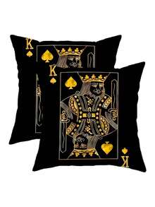1/2/3/4pcs, High Quality Luxury Black Golden Throw Pillow Cover King Queen Ace Of Spades Unique Decoration For Living Room Bedroom Den Car 17.7*17.7 Inches - Black and Gold - View 17