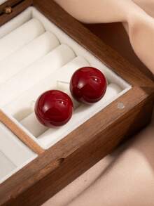 1Pair Daily Fashionable Red Faux Pearl Earrings, Suitable For Women's Daily Wear, Special Occasions, And Gift Giving