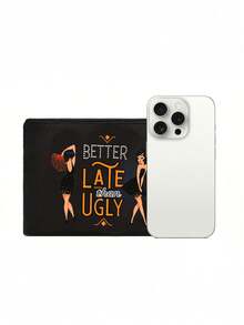 “迟到总比不到好”化妆品和洗漱用品收纳包 - 红色和金色复古少女设计，带有标语，轻便可折叠拉链包，化妆品和洗漱用品收纳包，拉链化妆包，轻便零钱包，洗漱包，储物袋，旅行配件，购物佳品，用途广泛，适合旅行，送给女友、妻子、闺蜜的可爱礼物，情人节和斋月礼物 - 彩色 - 查看 8