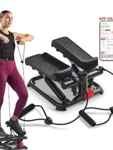 S u nn y H ea lth & F itne ss Mini Steppers Avanzados para Hacer Ejercicio en Casa, Máquina de Ejercicios para Escaleras con Bandas de Resistencia, Stepper Inteligente Opcional con Conexión a la APP SunnyFit - Gris - Ver 6