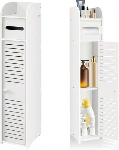 HSHa Mobile da bagno con porta carta igienica, armadietto autoportante con 1, per soggiorno, ingresso cucina, 81 x 16 x 16 cm