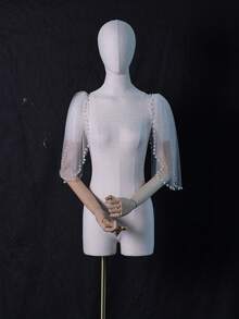 2pcs Sparkling Glitter Shawl, Women's Party Dress Arm Cover, Bridal Wedding Shawl, With Safety Pin & Beaded Short Sleeve - Shawl - View 14