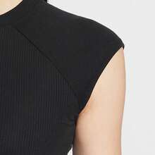 Nike Women's AS W NSW CHILL KNIT RIB SS TOP Short Sleeve T-Shirt Knitted Collar-Less Short TIF0243-010 - Black - View 4