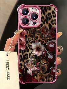 1pc Leopard Cherry Flowers Compatible For IPhone 17 /16/ 15/ 14/ 13/ 12/ 11/ Plus/ Pro/ Pro Max 17Air And Galaxy S25/S24 Plus/S23/S22/S21 Ultra ,Four Corner Anti Fall Transparent Soft Shell Anti-Slip, Anti-Drop, Camera Lens Protection, Silicone Anti Wear Phone Case - Hồng - Xem 5