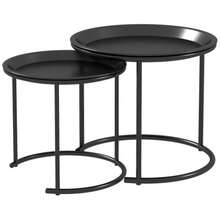 Set Of 2 Stackable Round Coffee Tables, Ideal For The Living Room, Bedroom Or Entryway. Steel, Ø 43/35 Cm, Black.