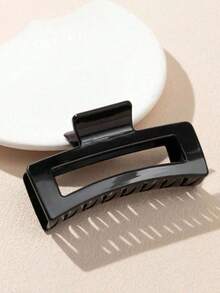 1pc Minimalist Glossy Black Square Hair Claw, Elegant Large Square Hair Clip Accessory Elegant Claw Clip Causal Hair Clutch - Black - View 2