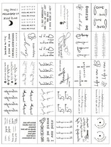 30 Sheets Black Lettering Phrase & Symbol Temporary Tattoo Stickers - Butterfly Heart Moon Minimalist Body Art For Women Men Daily Simple Chic Style - Black - View 11