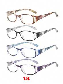4pcs Fashion Reading Glasses, Unisex - Reading Glasses, Square Frame, Spring Hinged Optical Glasses, Retro Elegant Print, Casual Lightweight, Ultra-Clear, Anti-Fatigue, Suitable For Office Computer Reading And Daily Wear, Best Gift For Elders, Magnification 1X To 4X, Women Glasses Accessories