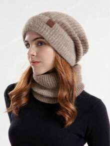 2pcs Women's Hat And Scarf Set, Thick Warm Ear Protection Knitted Beanie Cap, Autumn/Winter