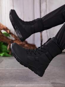 Men's Outdoor Sports Shoes Hiking Boots Trekking Boots Mountaineering Boots, Solid Color Versatile High-Top Boots Training Shoes, Fashion Design Unisex Couple Styles - Black - View 2
