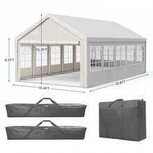 10x20'/ 13x26'/16x32'/20x40' Party Tent Heavy Duty Carport Gazebo Canopy Garage Car Shelter With Windows Outdoor UV Protection & Waterproof Party Tent Multifunctional Outdoor Commercial Use For Events & Car / Motorcycle / Boat Protection 2 Windows Walls +2 Zipper Walls - White - View 8