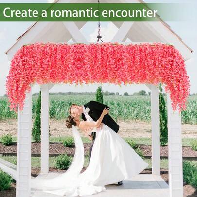 Artificial Outdoor Wisteria Hanging Ornament, 75-Inch Artificial Wisteria Wreath With Silk Flower Garland, Suitable For Wedding Arches, Garden Parties, Home Ceilings, Wall Backdrops, Tent Decorations