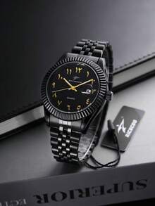 RICECGO 男士经典石英钢表带腕表，带日历显示，适合日常佩戴、商务场合，高端精致礼品。