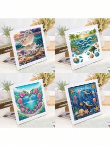 1 Set 5D DIY Diamond Painting Kit - Romantic Seascape, Waterfall, Starfish, Turtle Patterns, Partial Diamond Crystal Canvas, Frameless Mosaic Craft, Suitable For Home Office Decor - Multicolor - View 5
