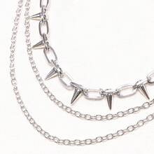 1pc Fashion Punk Metal Waist Chain, Multi-Layer Chain & Rivet Design Jeans Decoration, Versatile For Daily Wear, Men - Silver - View 6