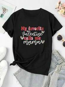 T-shirt graphique pôur femme << Ma Valentine préférée m'appelle maman » - T-shirt blanc décôntracté à manches côurtes avec imprimé cœur et léôpard, mélange de côtôn dôux, parfait pôur la fête des mères ôu une tenue décôntractée, T-shirts pôur la Saint-Valentin - Noir - Voir 2