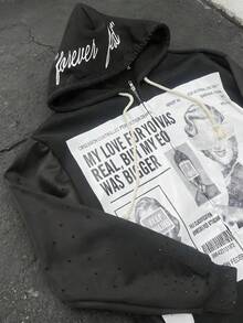 Men's Y2K Letter Print Zip Hoodie / Cargo Pants Streetwear Oversized Pullover And Joggers - 黑色上衣 - 查看 2