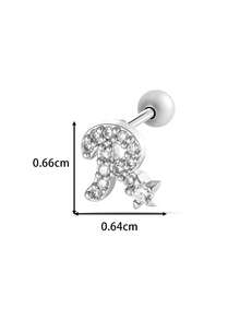 Toppiercing 1件铜锆石26个英文字母耳钉，不锈钢杆耳骨穿孔耳环