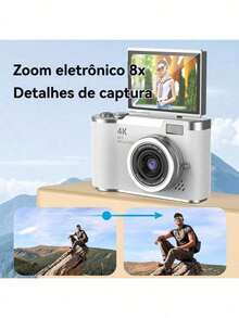 RENEAR 4K Digital Camera With 8X Zoom, Compact CCD, 48MP, 180° Flip Screen, Student Photographic - 黑色 - 查看 4