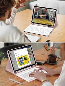 Keyboard Case Compatible With Ipad (A16) 11 Inch 11th Gen (2025), Also Fits IPad 10.2 Inch 9th/8th/7th Gen, Air 4/5/6, 10.9/11 Inch, Pro 11. Supports Auto Sleep/Wake, Detachable Wireless Bluetooth Keyboard, 150mAh Built-In Battery, Slim Stand Design, With Stylus Slot - Pink