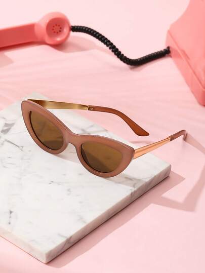 女士复古猫眼棕色时尚眼镜，金属镜腿经典款，夏季度假必备复古眼镜，适合海滩旅行和日常夏季佩戴