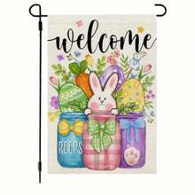 Easter Garden Flag, Mason Jar 12x18 Inch Double Sided Small Burlap Eggs Bunny Holiday Flag For Outside Yard Welcome, No Metal Brace. - Multicolor - View 1