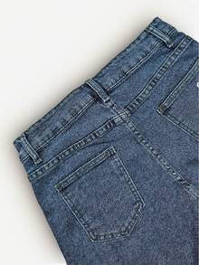 GLOURI Women's Light Blue High-Waisted Denim Shorts - Pearl & Sequin Lace Embellishments & Distressed Hem | Sweet-Glam Chic Style For Evening Brunch, Party Nights & Stylish Casual Outings - 藍色 - 查看 5