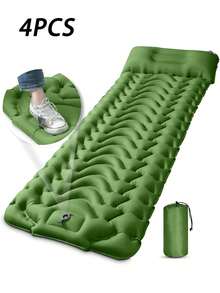 4pcs Camping Pad With Pillow, 3.9 Inch Thick Inflatable Sleeping Mat, Durable High-Quality Lightweight Inflatable Sleeping Pad, Suitable For Backpacking, Hiking, Picnic (Blue, Green)