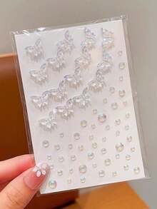 1/3件組美人魚蝴蝶純白色亮片舞台表演臉部飾品，珍珠貝殼蝴蝶水鑽臉部貼紙，自黏免膠水彩妝裝飾，優雅婚禮彩妝裝飾，萬聖節 - 彩色 - 查看 11