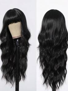 Peluca larga rizada y ondulada con flequillo, peluca sintética amigable para principiantes, resistente al calor, elegante para uso diario, pelucas para mujeres (colores de cabello: negro, marrón) - Multicolor - Ver 7