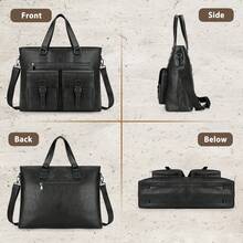 NEWHEY 男士15.6英寸公文包，PU皮革笔记本电脑包，大容量，防水，适合工作、商务和旅行 - 彩色 - 查看 8