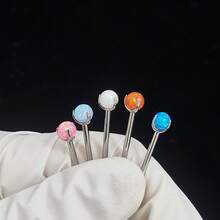 F136 Tongue Piercing Opal Three-Claw Opal Ball Round Ball G23 Titanium Alloy Body Piercing Jewelry Lip Piercing Ear Cartilage Piercing - Màu titan tự nhiên + hình cầu / OP17 - Xem 2