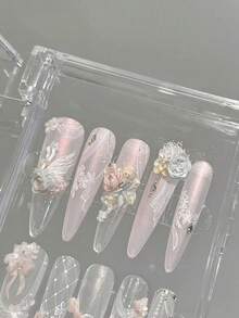 1个优雅天鹅玫瑰美甲模具，DIY美甲装饰模具，3D美甲硅胶模具模板，情人节送给女朋友的礼物 - 彩色 - 查看 3