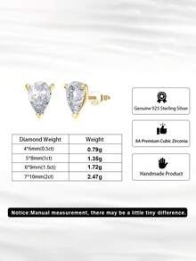 1pc 925 Sterling Silver Teardrop Cubic Zirconia Stud Earrings, Elegant & Timeless Jewelry For Young Women - LZE02 - View 9