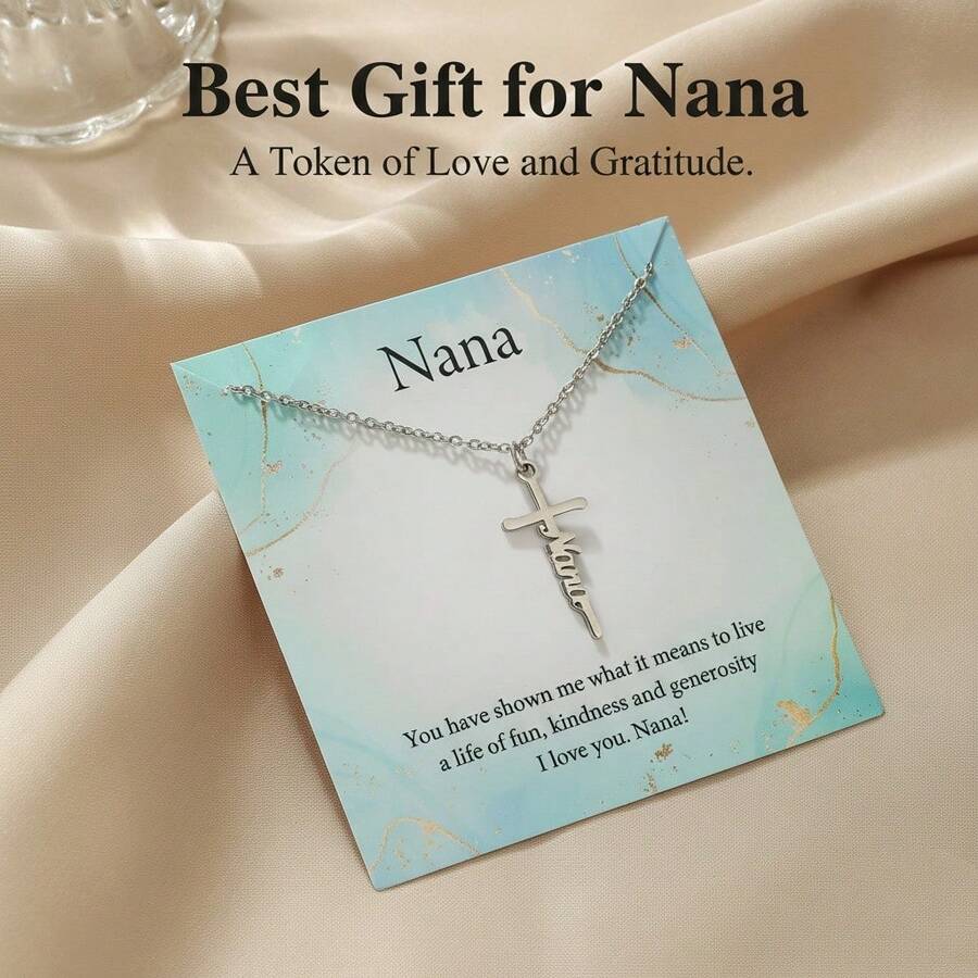 Fashion Stainless Steel Nana Cross Necklace - Gift For Grandma, Engraved 'Nana' Cross Pendant With Heartfelt Message Card, Perfect Birthday/Grandparent's Day Gift"/Mother's Day Gift - Multicolor - View 1