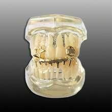 1 Set 5-Pointed Star Combo Zirconia Stone & Asymmetrical Thin Slice Teardrop Shaped Hip Hop Tooth Jewelry Set, Unisex, Gift For Valentine's Day, Party, Everyday Wear - Multicolor - View 4