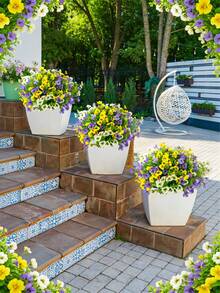 3/4/6/8/12 Bunches Realistic Tricolor Violet Artificial Flowers - UV Resistant Durable Stems Suitable For Indoor Vases, Outdoor Porch, Window Boxes, Garden Beds, Balcony Planters, Patio Pots Decor - Multicolor - View 7