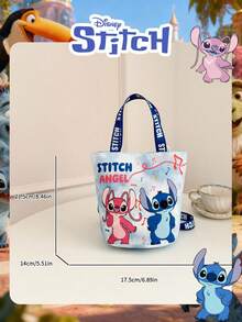 Disney 迪士尼官方授权史迪奇与安琪儿图案彩色手提包，可爱卡通水桶包，轻便单肩包，可调节肩带斜挎包，适合儿童/女孩/学生，日常/外出/可装手机/钱包和小物件。 - 彩色 - 查看 3