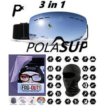 POLASUP 1 件冬季防雾专业双层防雾滑雪镜，带镜面涂层，聚碳酸酯防碎镜片，可调节防滑带，厚泡沫垫，适合高山滑雪、西伯利亚滑雪，圣诞礼物 - 黑框/防霧雙層銀色鍍膜鏡片//雙調整扣 - 查看 10