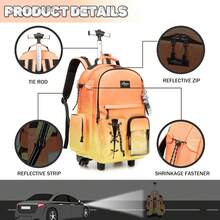 Kids Rolling Backpack With Wheels Unisex Suitcase Carry On Luggage For Elementary Middle High School Students - 漸層橙黃 - 查看 3